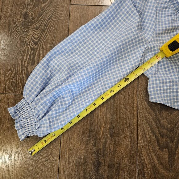 Zara Women's Blue & White Gingham Prairie Boho Cottage Crop Top Tie Front Size M - Picture 9 of 14